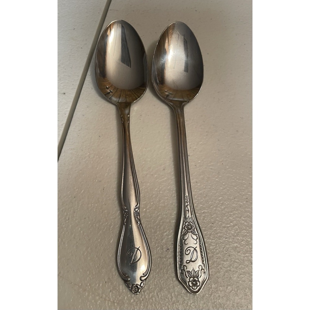 Vintage‎ Custom Craft Stainless Flatware Engraved D 2 Spoons Korea